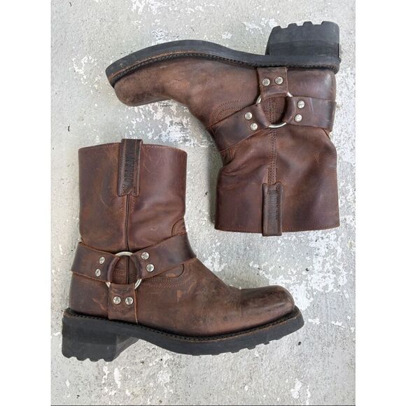 Loblan brown waxy leather biker boots